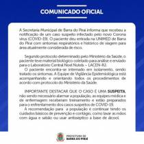 Saúde notifica caso suspeito de Coronavírus em Barra do Piraí