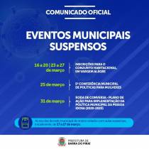 Prefeitura cancela eventos municipais para evitar aglomerações